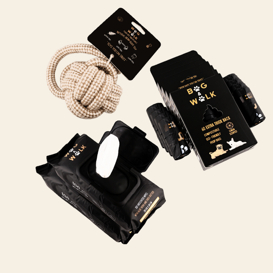 Fully Loaded bundle: Wag & Walk poo bag boxes, dog wipes and rope toy