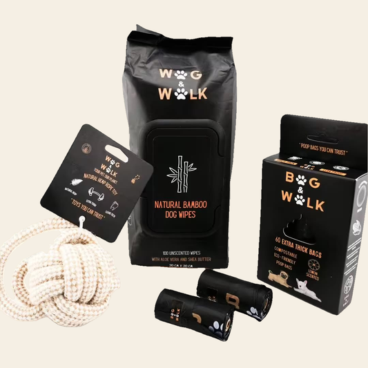 The Problem Solver bundle: Wag & Walk poo bags, dog wipes and rope toy
